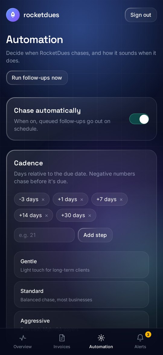 RocketDues app Automation screen